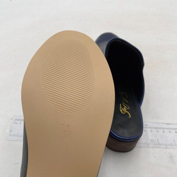 FOWT Dark Blue Closed Toe Mules Slip On Retro Loafer Low Chunky Heel Slippers - Picture 6 of 8